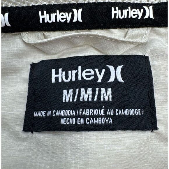 Hurley Men’s Hooded Windbreaker Jacket Beige Zip Front Size Medium M - Picture 9 of 11